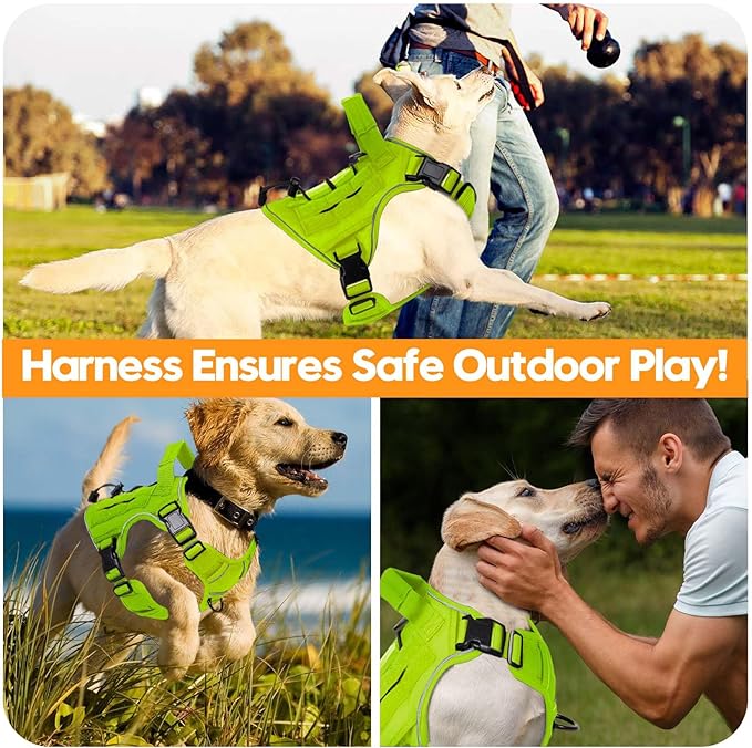 Heavy-Duty Tactical Dog Harness for Large Dogs, No Pull Adjustable Reflective Pet Vest with Molle System, K9 Military-Grade Control for Service Training, Outdoor & 10+ Breeds, Wild Lime, Small