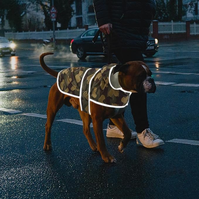 Dog Raincoats for Large Dogs Waterproof Hooded Rain Jacket with Reflective Strips Leash Hole & Poncho Adjustable Fit (CamoDuck,XXL)