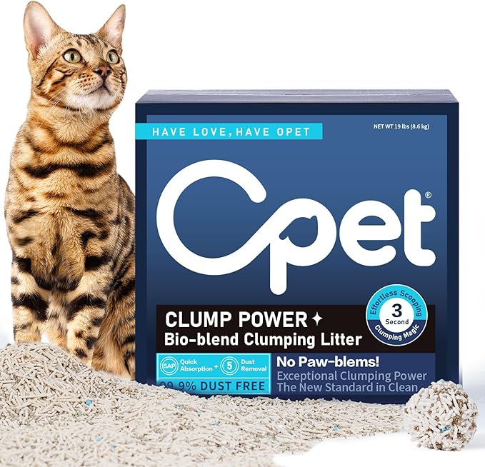 OPET Mixed Tofu Cat Litter - 19lb Strong Clumping Litter, Mixed Tofu and Bentonite, 99.9% Dust Free and Flushable Cat Litter, Natural Sustainable Ingredients Odor Control, Low Tracking（19lb, Milk）