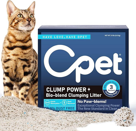 OPET Mixed Tofu Cat Litter - 19lb Strong Clumping Litter, Mixed Tofu and Bentonite, 99.9% Dust Free and Flushable Cat Litter, Natural Sustainable Ingredients Odor Control, Low Tracking（19lb, Milk）