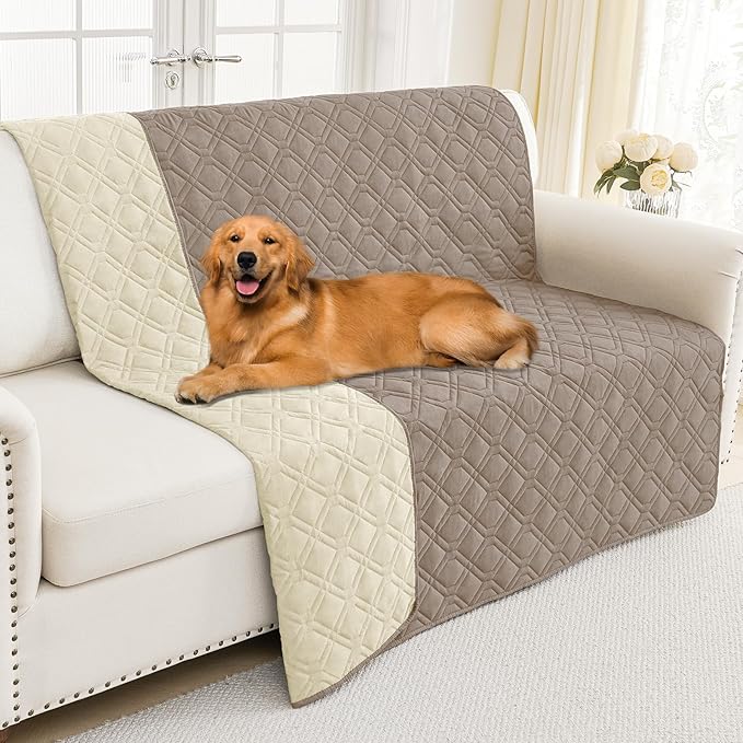 Smiry Waterproof Dog Blanket, 68x82 Inch Soft Pet Bed Cover Reversible, Washable Sofa Couch Furniture Protector for Small Medium Large Dog Puppy Cat, Geometric, Taupe/Beige