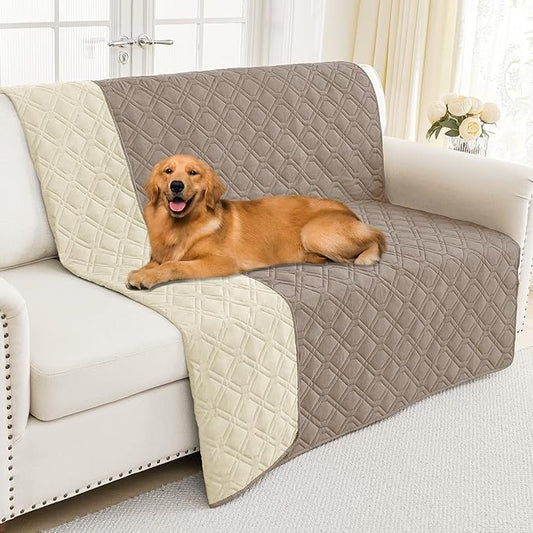 Smiry Waterproof Dog Blanket, 68x82 Inch Soft Pet Bed Cover Reversible, Washable Sofa Couch Furniture Protector for Small Medium Large Dog Puppy Cat, Geometric, Taupe/Beige