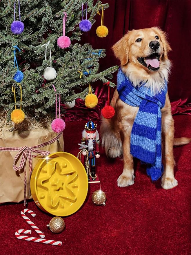 LE TAUCI Slow Feeder Dog Bowls Ceramic, 1.5 Cups Dog Food Bowl, Puppy Slow Feeder Dish for Fast Eaters, Star Yellow