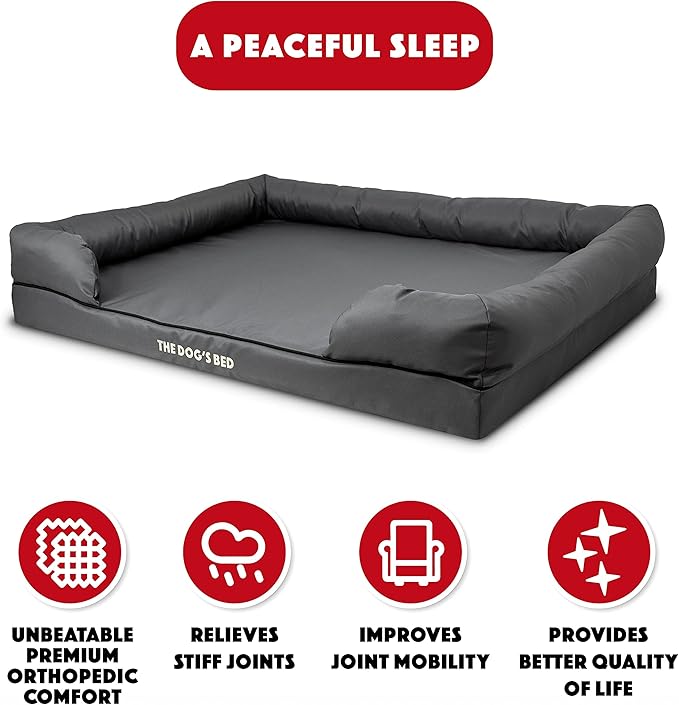The Dog’s Bed, Dog Bed XXL Grey, Memory Foam, Pain Relief: Arthritis, Hip & Elbow Dysplasia, Post Surgery, Lameness, Supportive, Calming, Waterproof Washable Cover, Veterinary Approved