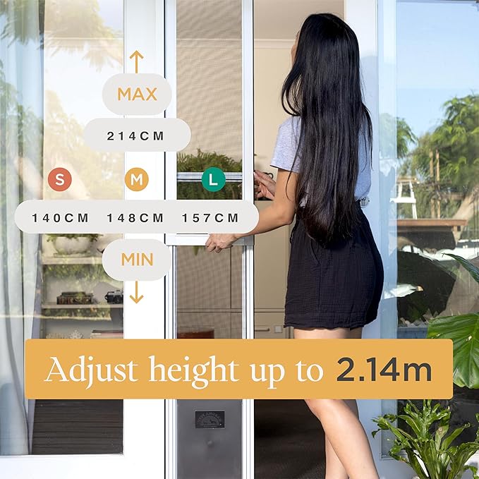 Hakuna Pets V2 Patio Pet Door Screen Insert Panel for Sliding Doors, Fits Door Track Min Ht 59.05" to Max Ht 84.25",UV Resistant Mesh, Locking Magnetic Dog Door, Easy Install and Removal,Medium,White