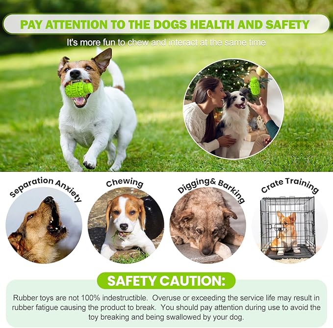 PIFFZEDO Dog Toys for Aggressive Chewers,Interactive Natural Rubber Chew & Squeaky Toy for Medium Breed Only(Not for Small Dog),Dog Toothbrush,Tough & Durable (Green,Medium)