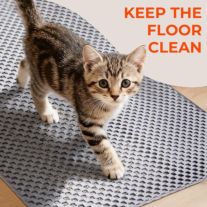 BurgeonNest PVC Foam Cat Litter Mat 24x15 inch, Soft on Paws, Double Layer Litter Trapping, Urine-Proof Water Resistant, Easy Clean Scatter Control (Gray)