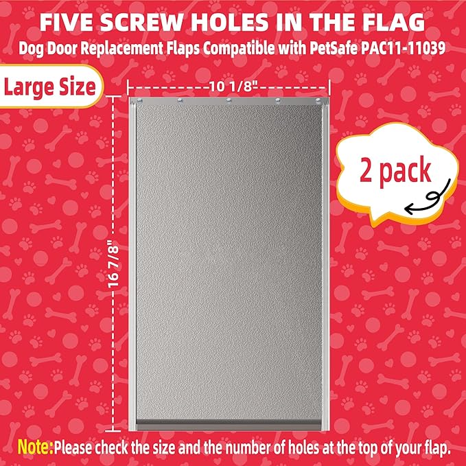 2PACK Large Dog Door Replacement Flap with Screws,Doggie Door Replacement Flaps Compatible with PetSafe Freedom Doggie Doors PAC11-11039,10 1/8" X 16 7/8",Weather Resistant and Easy to Install