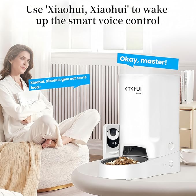 Automatic Cat Feeder with Camera, 1080P HD Video with Night Vision, Scheduled Automatic Pet Feeder, Separated Design Wide Grain Path with 2-Way Audio ＆ Feeding Call Function for Cat & Small Dog