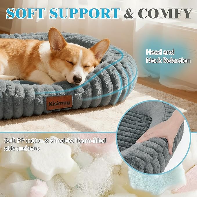 Cute Dog Bed for Small & Medium Dogs - Calming Orthopedic Rectangle Dog Bed with Reversible Cushion and Removable Cover, Washable Soft Pet Kennel Bed with Handle, 30x24x4Inches, Warm Grey