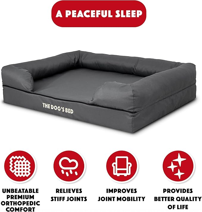 The Dog’s Bed Large Grey with Black Trim 36x27, Waterproof, Veterinary Grade Memory Foam, Pain Relief: Arthritis, Hip & Elbow Dysplasia, Post Surgery, Supportive, Washable Cover, Veterinary-Approved