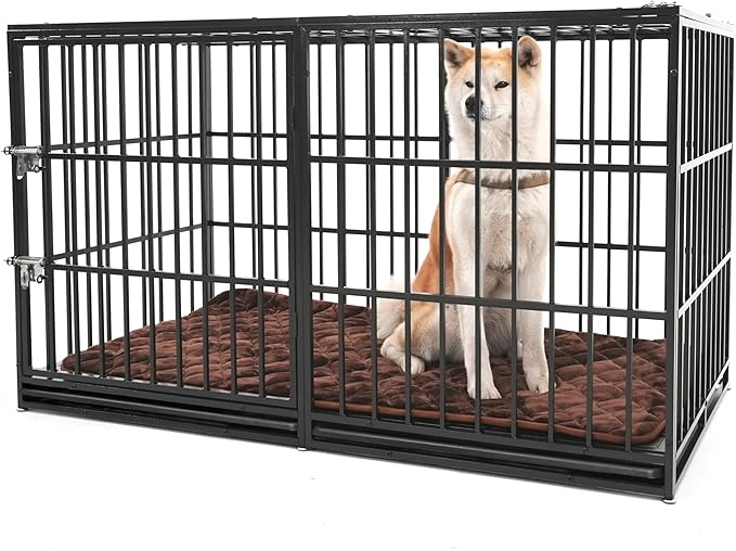 60 Inch Heavy Duty Dog Crate Cage with Cushion, Indestructible Escape Proof Large Metal Dog Kennel Furniture for Small Medium Large Dogs, Indoor High Anxiety Pets Crate with 2 Door and Removable Tray