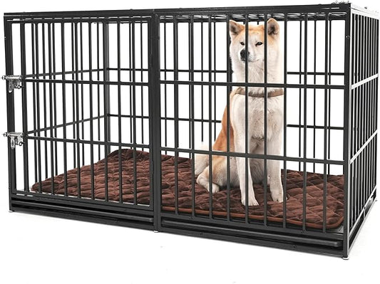 60 Inch Heavy Duty Dog Crate Cage with Cushion, Indestructible Escape Proof Large Metal Dog Kennel Furniture for Small Medium Large Dogs, Indoor High Anxiety Pets Crate with 2 Door and Removable Tray