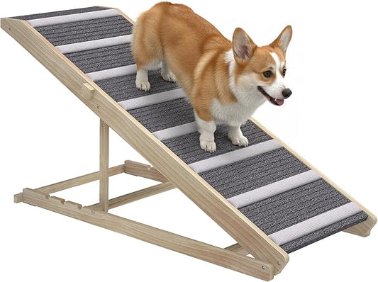 PawHut Dog Ramp for Couch, Foldable Pet Ramp for Small to Large Dog, 4 Adjustable Height from 16" to 23.5", Pet Steps with Non-Slip Carpet for Bed and Sofa