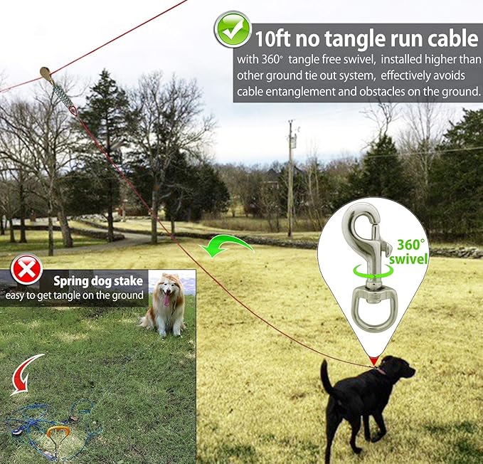 Heavy Duty Aerial Dog Tie Out Trolley System for Small to Large - Dog Run Cable 100ft /75ft Zipline with 10ft Runner Cable Great for Yard Camping Outdoor (Red, 75 ft for one up to 200 lbs)