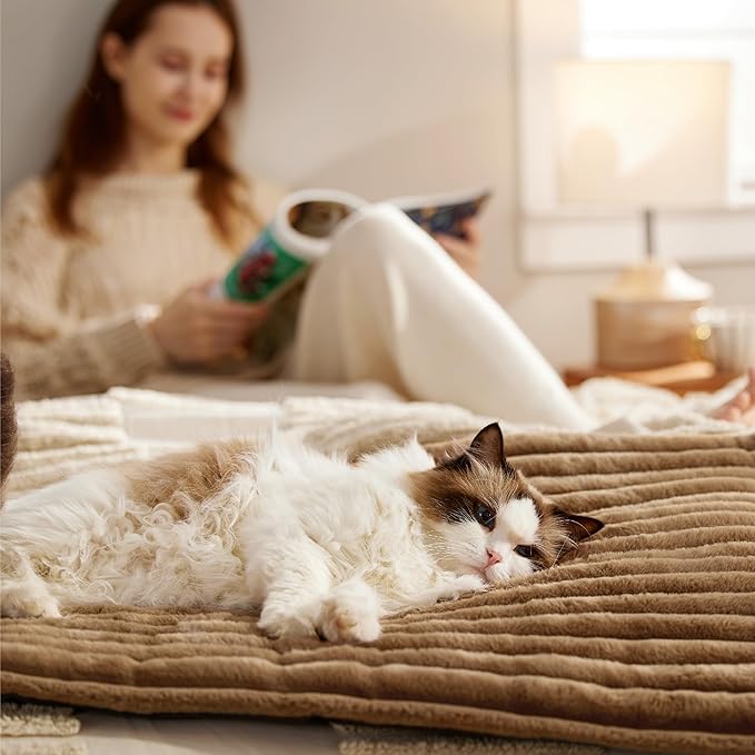 Bedsure Self Warming Cat Bed, Small Self Heating Dog Crate Pad, Thermal Extra Warm Puppy Mat Indoor, Non-Slip & Washable, Not Electric, 24" x 18", Brown