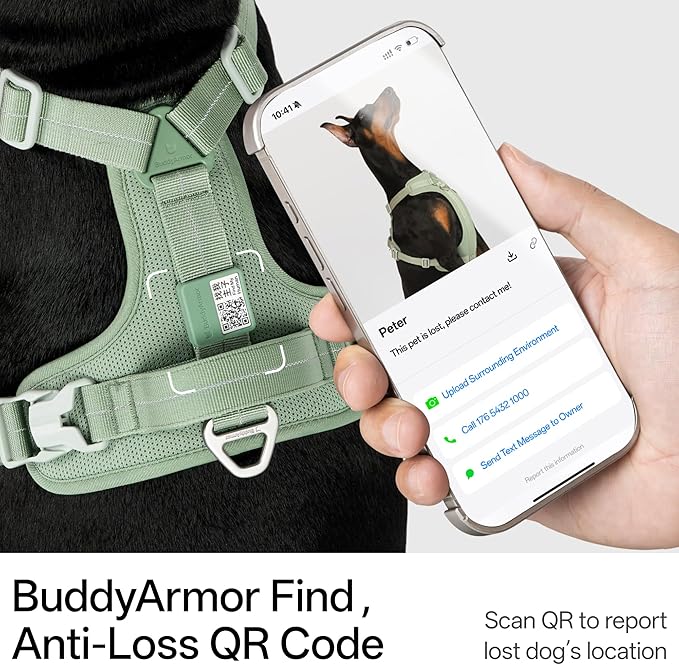 All-Weather No Pull Dog Harness Reflective Vest Harness QR Code Anti-Lost Adjustable Quick-Release Buckle Soft Padded Breathable Harness for Small Medium Large Dog (Light-Olive, M)