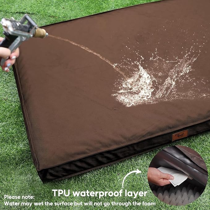 Outdoor Dog Bed Waterproof, Outside Orthopedic Dog Bed for Medium Dogs & Puppies, Egg Crate Foam Pet Mat with Removable Washable Oxford Cover, 30x20 Inch, Brown