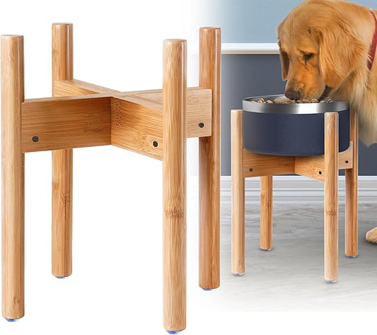Dog Bowl Stand for Large Dogs (See Size Guide) - Use to Elevate, Raise Dog Food and Water, Deter Ants/Bugs - Expandable Sideways, Fits Various Sizes of Slow Feeders, Dishes/Fountains - Bamboo