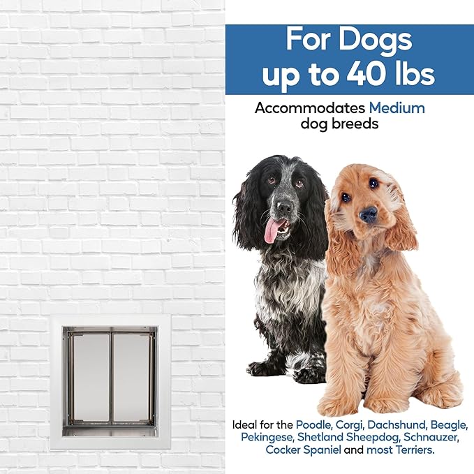 PlexiDor Performance Pet Doors for Dogs and Cats - Wall Mount Dog Door with Lock and Key - White, Medium Size