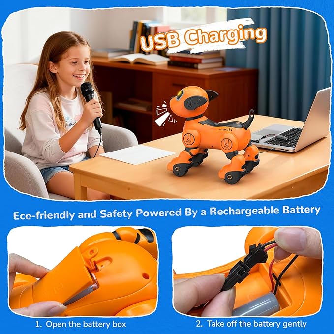 anysun Remote Control Robot Dog for Kids, Programmable Smart Puppy Intelligent Learning Dancing Walking RC Robot Toys for Girls and Boys (Yellow)