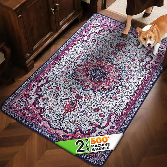 Hompet 2 Pack Super Absorbent Dog Door Mat for Muddy Paws, Washable Pee Pads for Dogs, Reusable Puppy Training Pads, Quick Dry Non-Slip Pet Entryway Rug, Leak-Proof Potty Pad for Indoor Floors 35x60