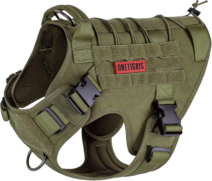 OneTigris Tactical Dog Harness,No-Pull Dog Vest with Leash Clips,Dog Harness Adjustable for Hiking Training Outdoor Dogs(Ranger Green, Medium)