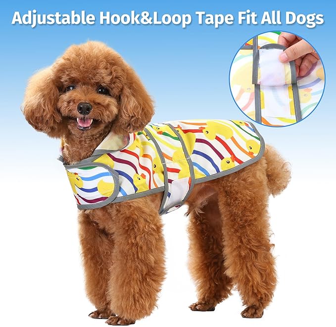 Dog Raincoats for Small Dogs Puppies Waterproof Hooded Rain Jacket with Reflective Strips Leash Hole & Poncho Adjustable Fit (Rainbow,S)