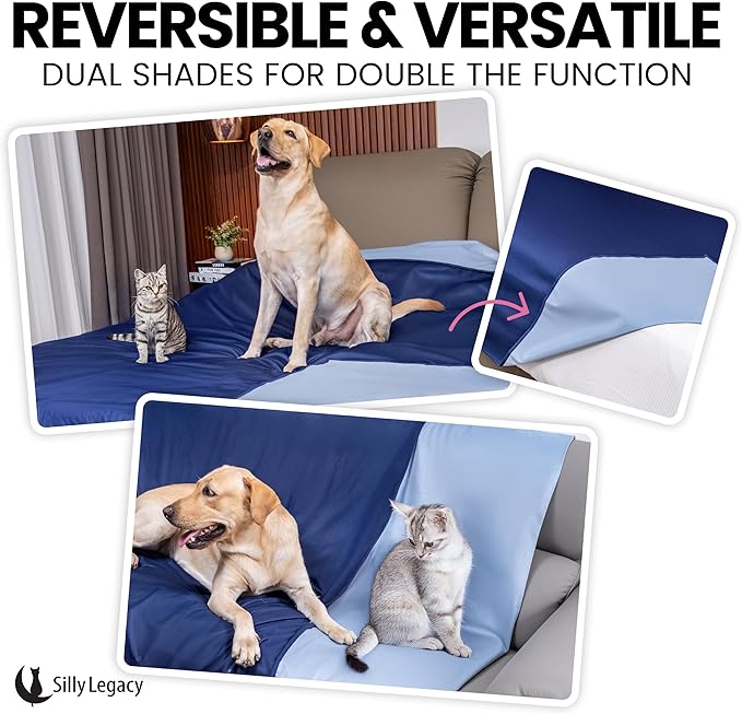 SILLY LEGACY Thin Reversible Waterproof Protective Cover for Bed (Twin Size, 90 x 55 inch), for Pets, Babies; Incontinence, Dirt, Drool