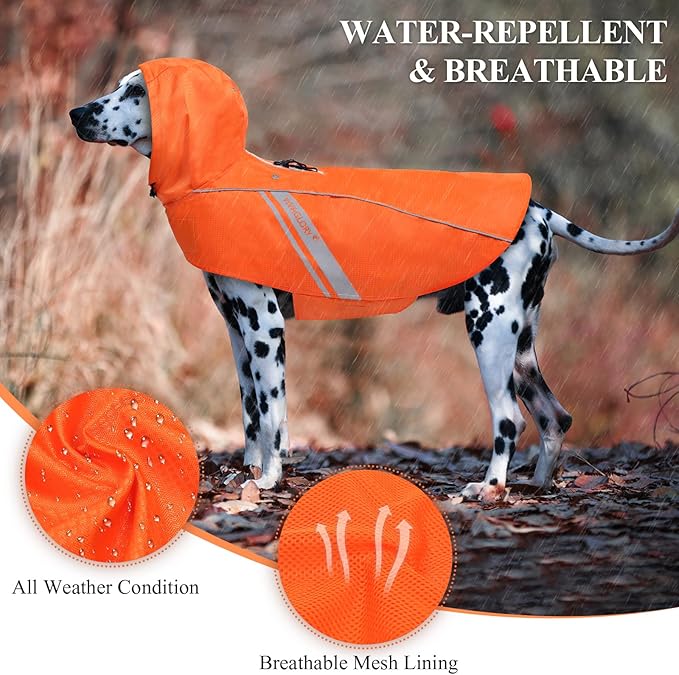 VIVAGLORY Wetoff Dog Raincoat, Rain Coat for Dog All Seasons Adventure, Rain Jacket with Harness Hole & Hood, Reflective Lightweight Waterproof for Doggy & Puppy, XS, Orange
