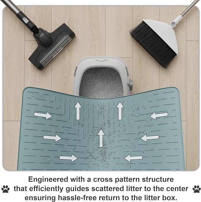 OHMO Cat Litter Mat Trapping Mat Premium Silicone 31.5x23.6 Light Blue,Waterproof and BPA Free Kitty Litter Box Mat, Easy Clean and Keeps The Floor Tidy