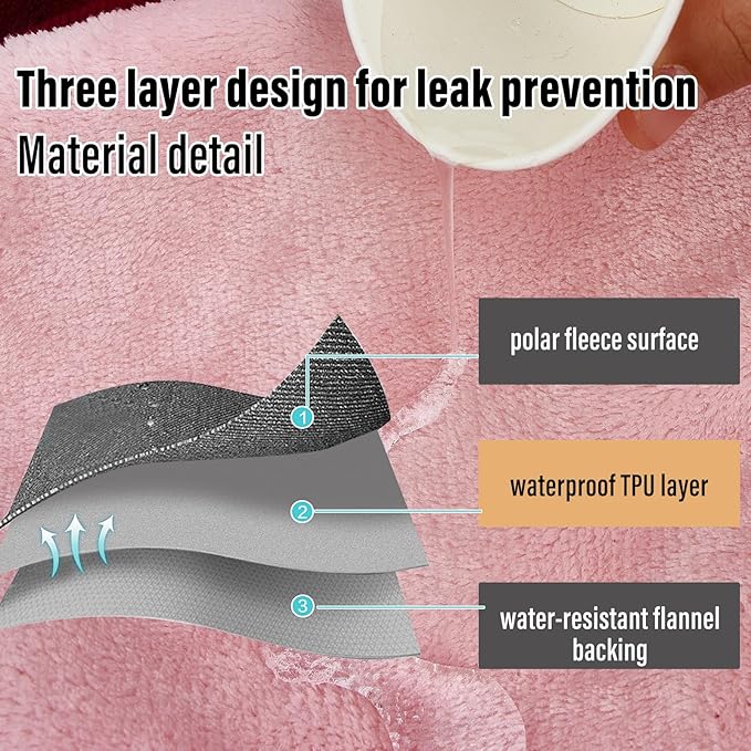 Waterproof Blanket for Bed, 80"x90" Leak-Proof Design, Reversible & Washable King Size Waterproof Blanket, Large Water Resistant Blankets, Reusable (Burgundy/Rose Pink)