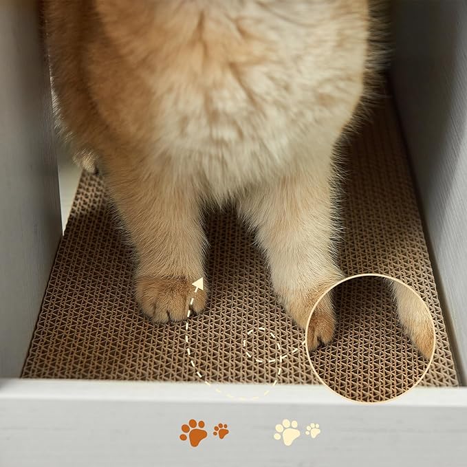 Cat Litter Box Enclosure, Hidden Litter Box Furniture Cabinet with Storage, Cardboard, Light, Wood Indoor Cat House Washroom End Side Table, Farmhouse Style, Antique White