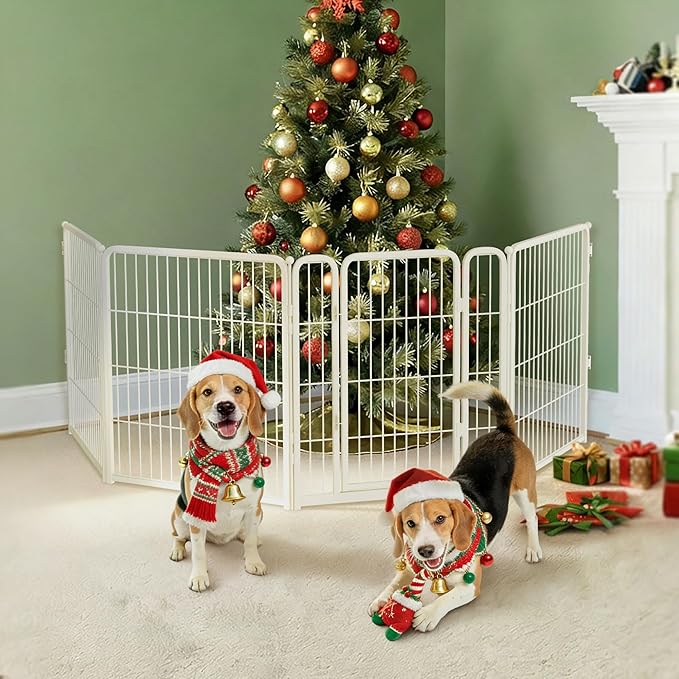 FXW Dog Gate Extra Wide Designed for Indoor Use, Adjustable Width Up to 111-inch Wide (32" H 4 Wire Panels for Small and Medium Dogs), White