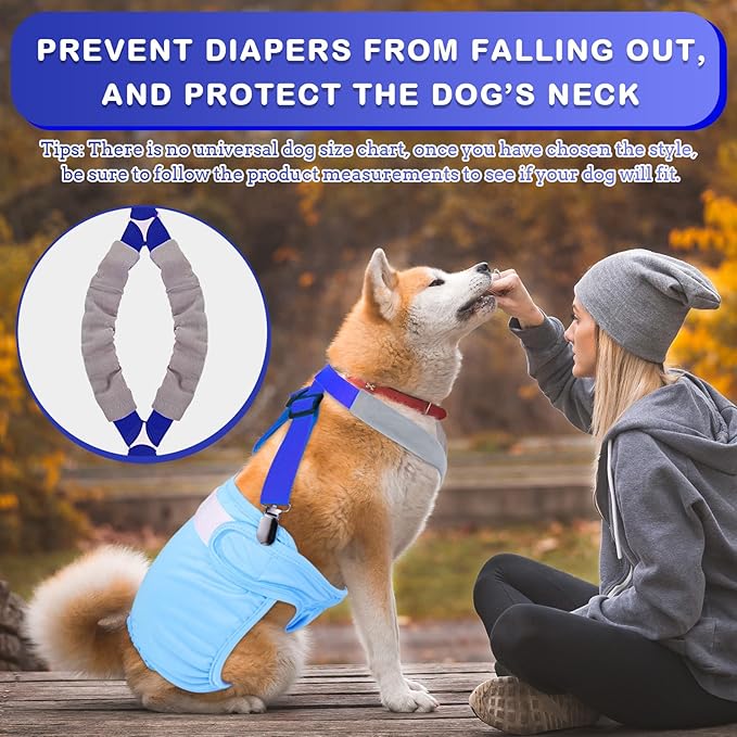 Saintrygo 2 Pcs Dog Suspenders for Diapers Female Male Belly Bands Canine Harness Keep Diaper on Your Pet for Small Medium and Large Dogs(Black, Blue,Large)