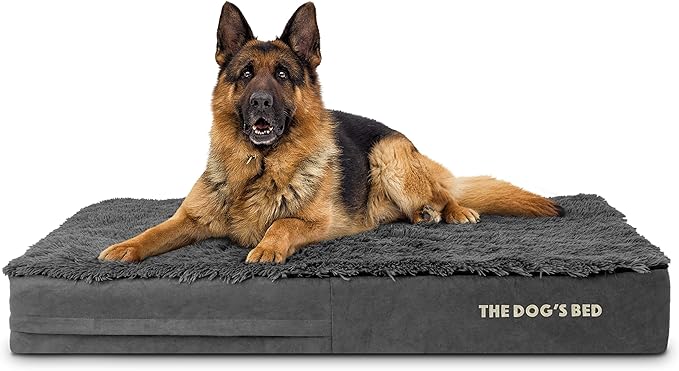 The Dog’s Bed Orthopedic Memory Foam Dog Bed, XL Grey Fur, Pain Relief for Arthritis, Hip & Elbow Dysplasia, Post Surgery, Lameness, Supportive, Calming, Waterproof Washable Cover