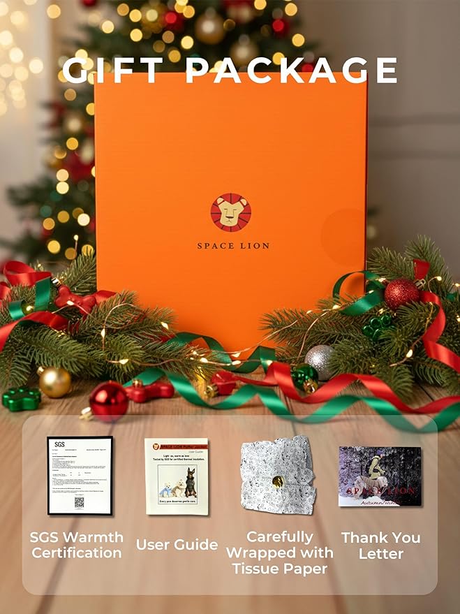 SPACE LION Dog Puffer Jacket, Down Winter Coat, Durable Outdoor Coat for Cold and Windy Conditions, Lightweight & Adjustable Fit Coats for Small Dogs, (Orange, Size 10 Gift Box)