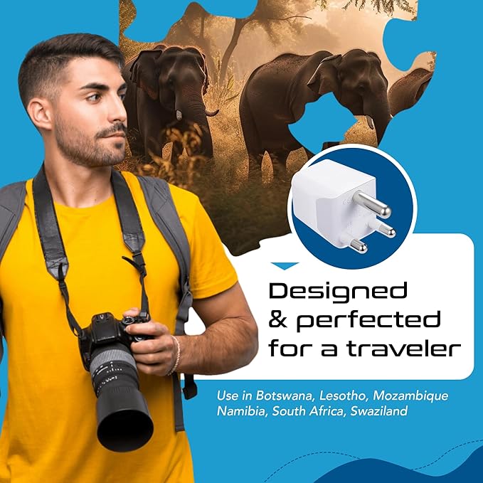 Ceptics South Africa, Botswana Travel Adapter Plug With Dual USB + USA Input - Type M - Ultra Compact - Safe Grounded Perfect for Cell Phones, Laptops, Camera Chargers and More (CTU-10L)