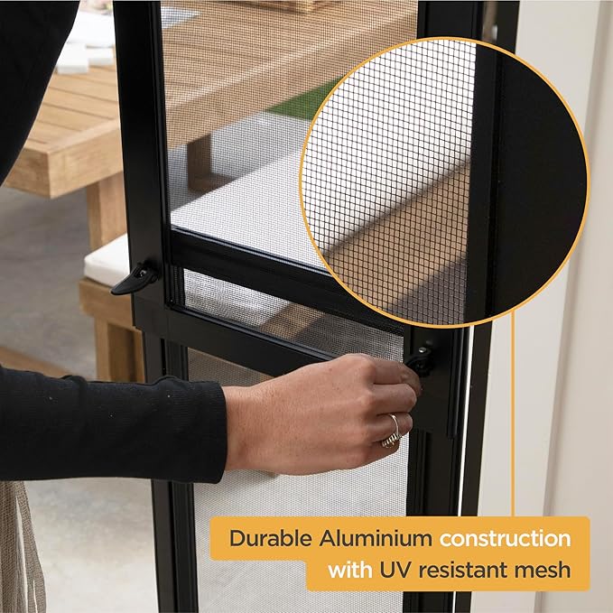 Hakuna Pets V2 Patio Pet Door Screen Insert Panel for Sliding Doors, Fits Door Track Min Ht 62.99" to Max Ht 84.25",UV Resistant Mesh, Locking Magnetic Dog Door, Easy Install and Removal,Large,Black
