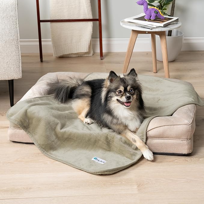 PetAmi Waterproof Dog Blanket for Small Medium Dogs, Pee Proof Pet Blanket for Couch Bed, Reversible Water Proof Blanket for Puppy Indoor Cat, Soft Dog Fleece Blankets Washable, 24x32 Taupe
