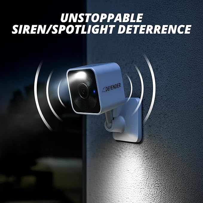 Defender GO 2K AI Powered Plug-in Indoor/Outdoor Home Business, Pet, Baby Camera, AI Detection, Dual Band Connection, Spotlight/Siren, Color Night Vision, 2-Way Talk, Works w/ClearVu App