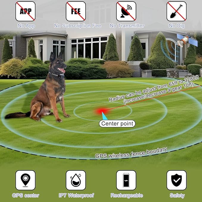 E-FENCE GPS Wireless Dog Collar Fence System, Electric Dog Collar Fence,Pet Containment System Rechargeable, Outdoor Use Only(2 Pack)