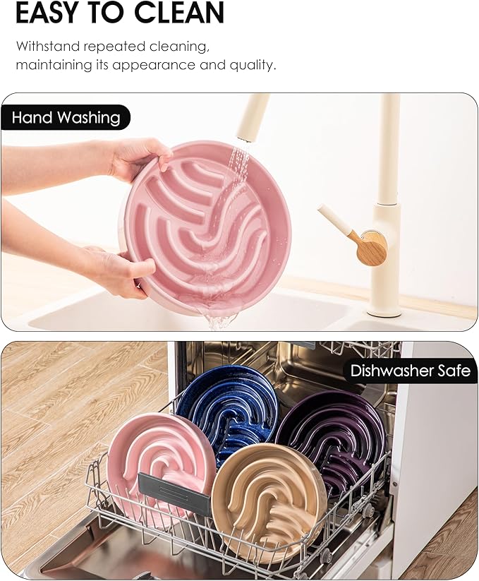 vancasso Slow Feeder Dog Bowl, 3 Cup Ceramic Slow Feeding Food Dish for Large Breed, Puzzle Dog Food Bowl for Fast Eater, Pink