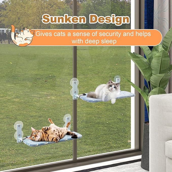 Glow in The Dark Cat Window Perch, Large Foldable Hammock Bed with 4 Strong Suction Cups and Warm Soft Zipper Removable Cushion for Indoor Cats (Stars)