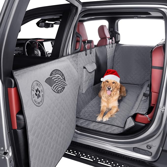 Ruff Liners XL Floor Cover with Door Protection, Gray – As Seen on Shark Tank – Fits Full‑Size Crew Cab Trucks with Fold‑Up Seats, Waterproof & Machine Washable – Sturdy XL Dog Hammock for Truck