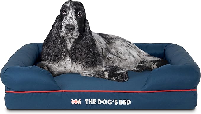 The Dog’s Bed Orthopedic Dog Bed Medium Blue Oxford with Red Trim UK Flag Dog Bed, Memory Foam, Pain Relief, Post Surgery, Lameness, Waterproof Washable Cover Cover, Veterinary Approved