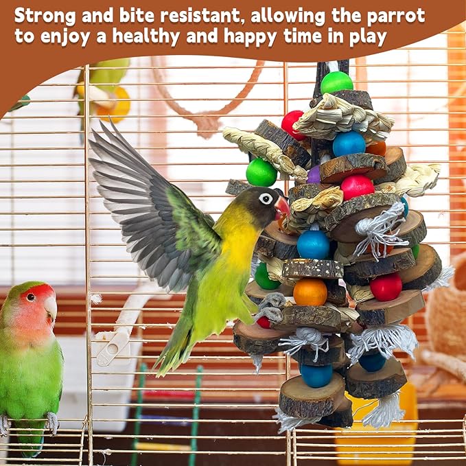PINVNBY Bird Toys Parrot Toys, Natural Wood Bird Chewing Toys, Parakeet Hanging Toys for African Grey Macaws Cockatoos Eclectus Amazon Small and Medium-Sized Parrot