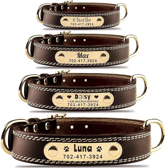 Personalized Dog Collar - Custom Leather Dog Collar with Engravable Nameplate - Durable Name Tag Collar - Customizable Dog Collar - Comfortable ID Collars for Small, Medium, Large Dogs (Medium)