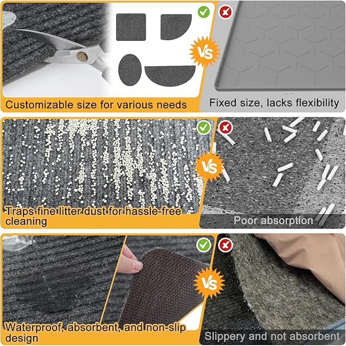 BEAUTYZOO Cat Litter Mat Litter Trapping Mat, 28"x 36" Large Litter Box Mat, Waterproof Kitty Litter Mat, Non-Slip Litter Rug Mats Pads for Floor Scatter Control, Soft on Paws & Easy to Clean, Grey