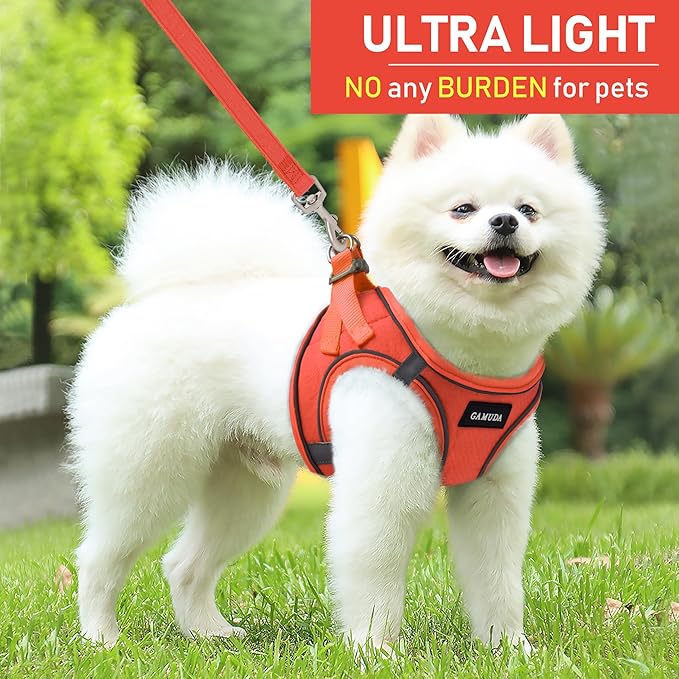 GAMUDA Small Pet Harness Collar and Leash Set, Step in No Chock No Pull Linen Fabric Soft Mesh Dog Vest Harnesses Reflective for Dogs Puppy Cats Kitten Rabbit (Orange, XS)